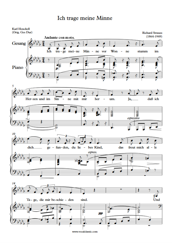 R. Strauss : Ich trage meine Minne (Db Key) PDF Sheet music