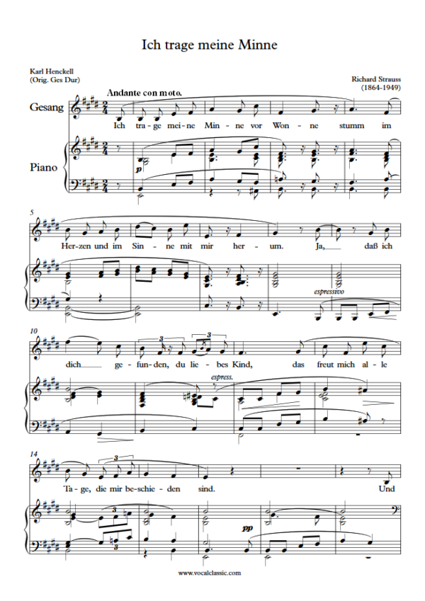 R. Strauss : Ich trage meine Minne (E Key) PDF Sheet music