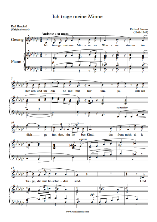 R. Strauss : Ich trage meine Minne (Gb Key, Original) PDF Sheet music