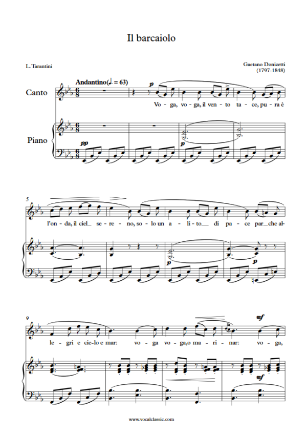 G. Donizetti : Il barcaiolo (Eb Key) PDF Sheet music