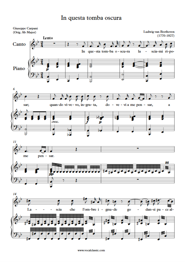 L. v. Beethoven : In questa tomba oscura (Bb Key) PDF Sheet music