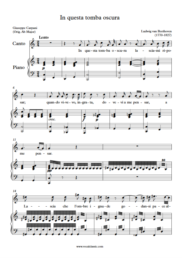 L. v. Beethoven : In questa tomba oscura (C Key) PDF Sheet music