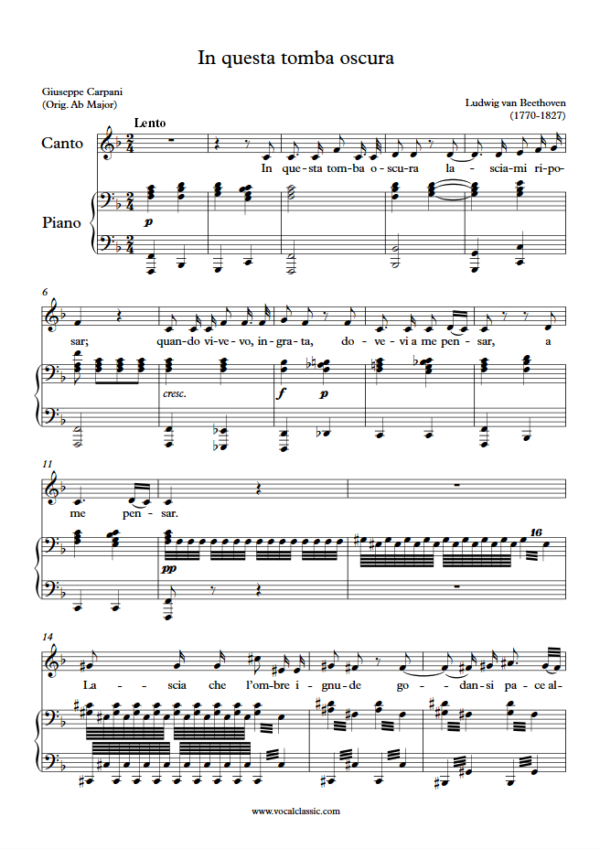 L. v. Beethoven : In questa tomba oscura (F Key) PDF Sheet music