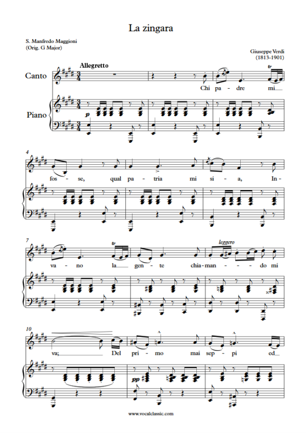 G. Verdi : La zingara (E Key) PDF Sheet music