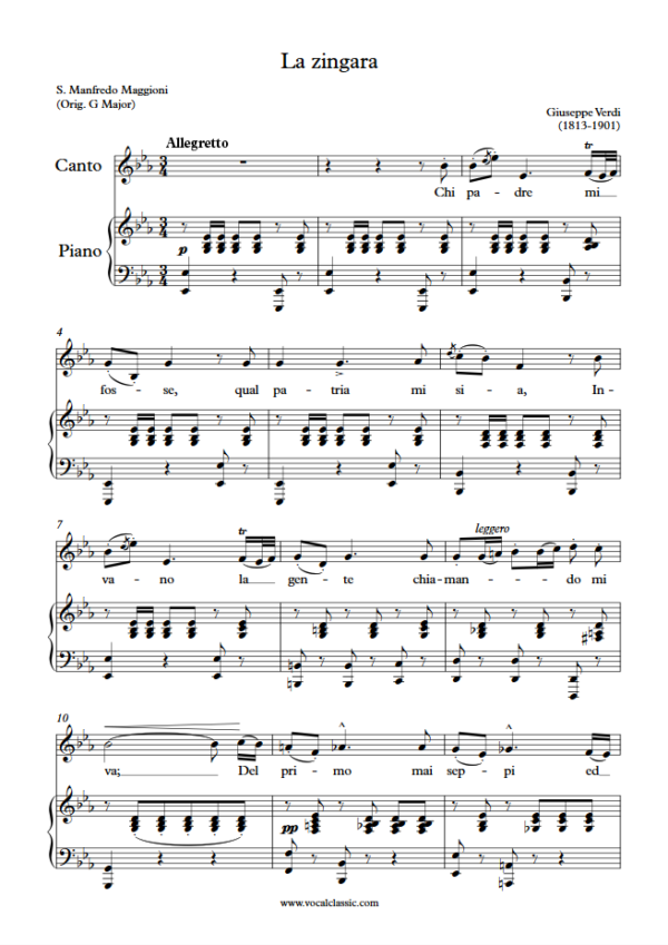 G. Verdi : La zingara (Eb Key) PDF Sheet music