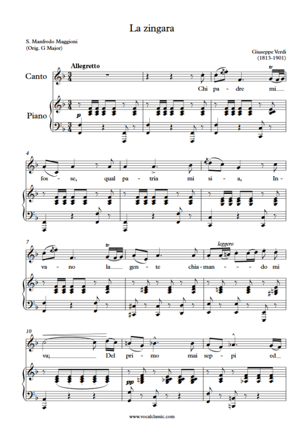 G. Verdi : La zingara (F Key) PDF Sheet music