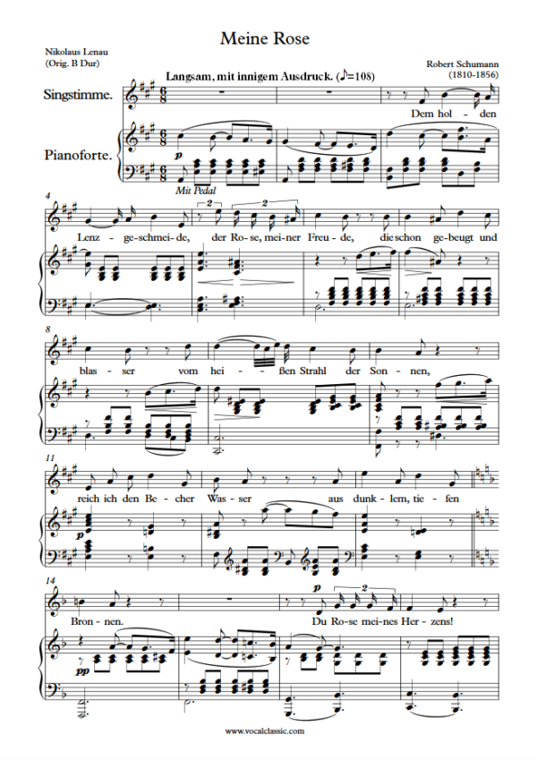 R. Schumann : Meine Rose (A Key) PDF Sheet music