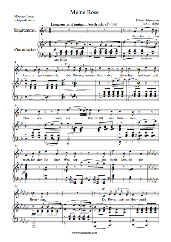 R. Schumann : Meine Rose (Bb Key, Original) PDF Sheet music