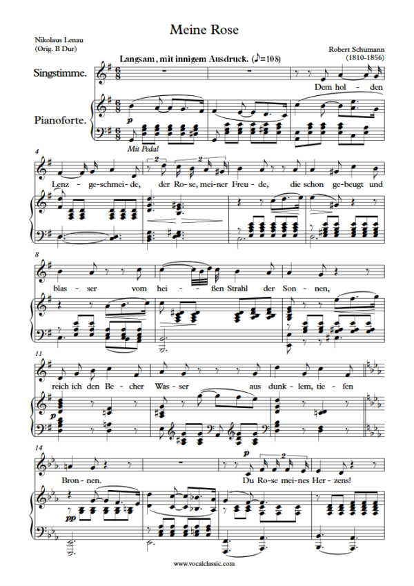 R. Schumann : Meine Rose (G Key) PDF Sheet music