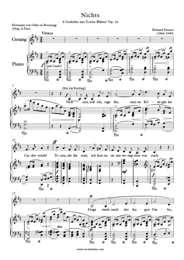 R. Strauss : Nichts (D Key) PDF Sheet music