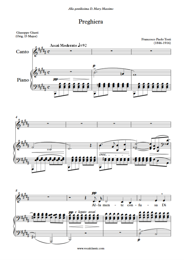 F. P. Tosti : Preghiera (B Key) PDF Sheet music