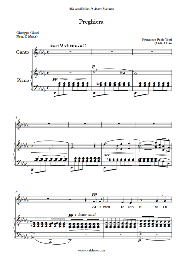 F. P. Tosti : Preghiera (Db Key) PDF Sheet music