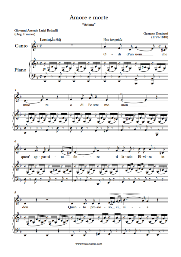 G. Donizetti : Amore e morte (D minor Key) PDF Sheet music