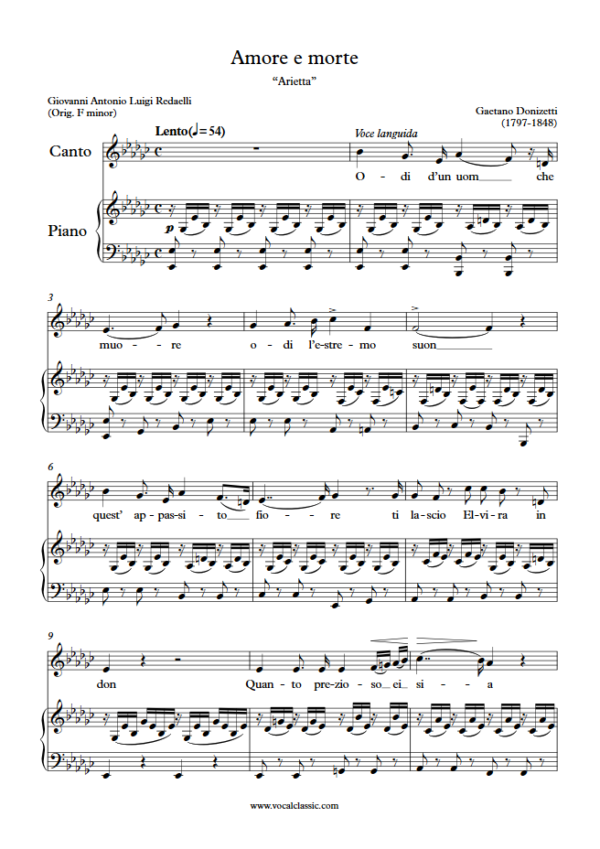 G. Donizetti : Amore e morte (Eb minor Key) PDF Sheet music