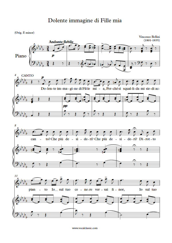 V. Bellini : Dolente immagine di Fille mia (Bb minor Key) PDF Sheet music