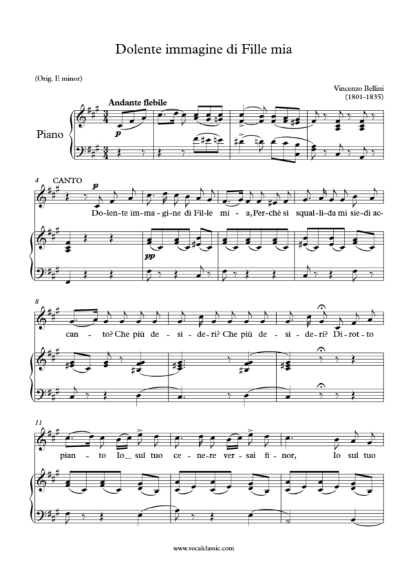 V. Bellini : Dolente immagine di Fille mia (F sharp minor Key) PDF Sheet music