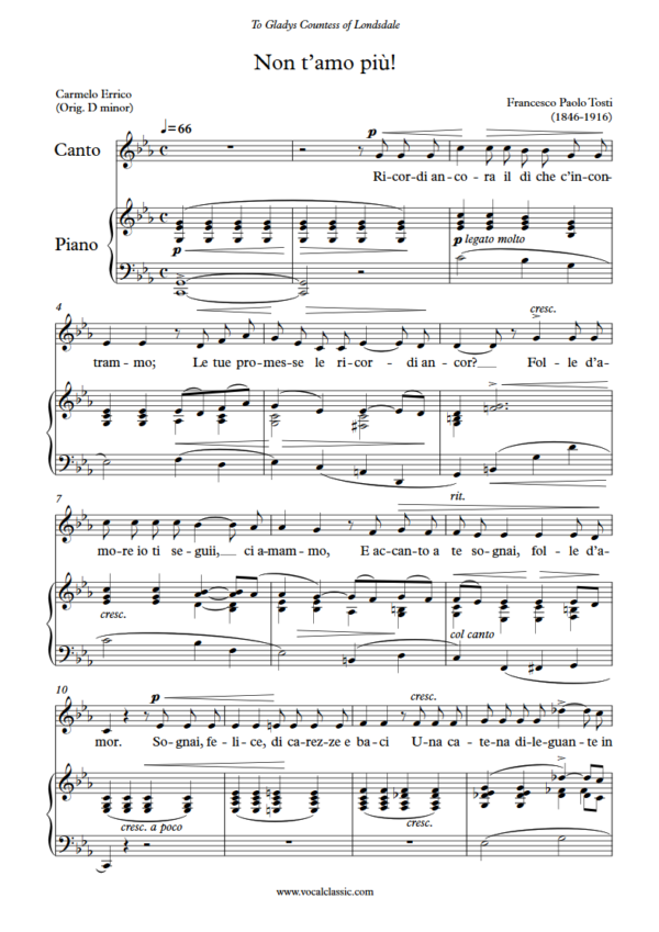 F. P. Tosti : Non t’amo più (C minor Key) PDF Sheet music