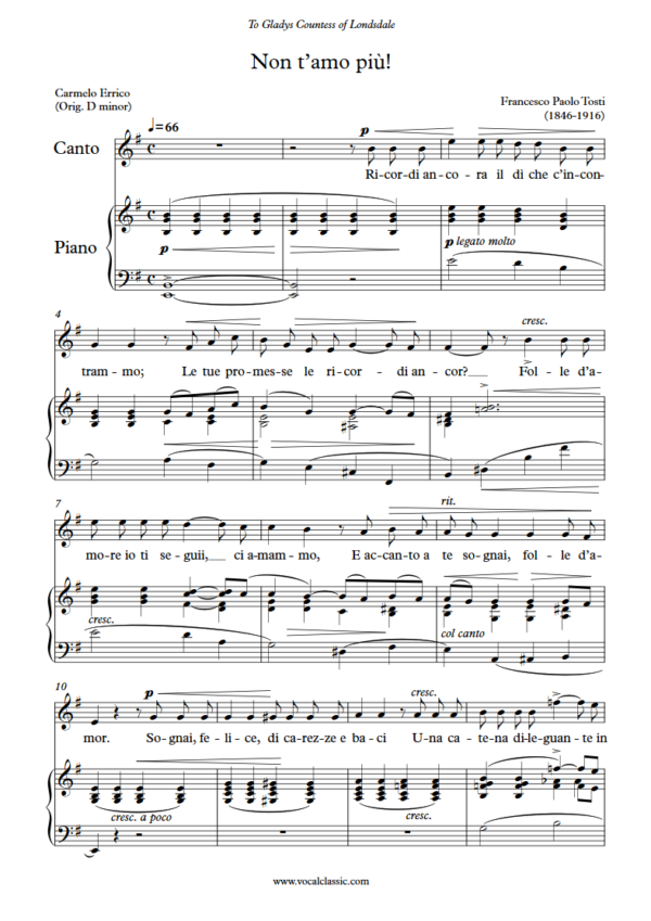 F. P. Tosti : Non t’amo più (E minor Key) PDF Sheet music