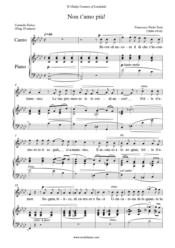 F. P. Tosti : Non t’amo più (F minor Key) PDF Sheet music