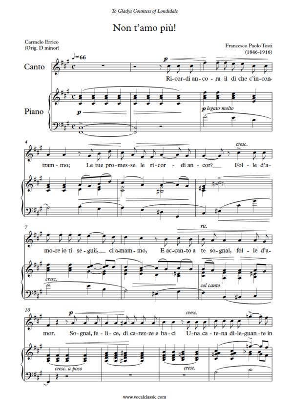 F. P. Tosti : Non t’amo più (F sharp minor Key) PDF Sheet music