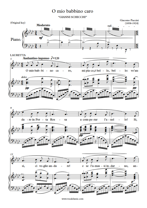 G. Puccini : O mio babbino caro (Ab Key, Original) PDF Sheet music