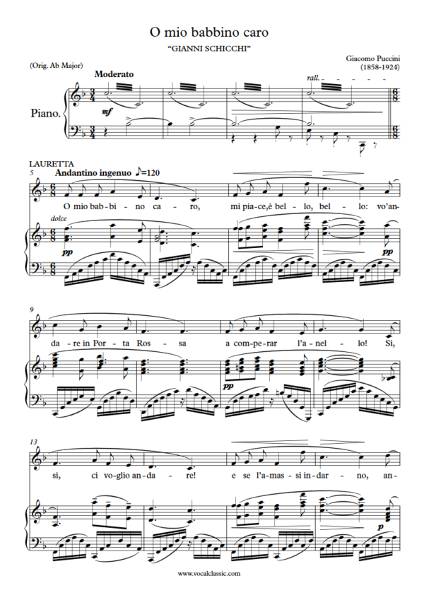 G. Puccini : O mio babbino caro (F Key) PDF Sheet music