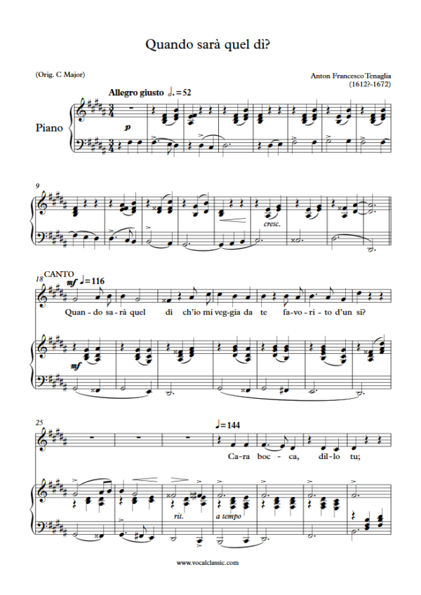 A. F. Tenaglia : Quando sarà quel dì? (B Key) PDF Sheet music