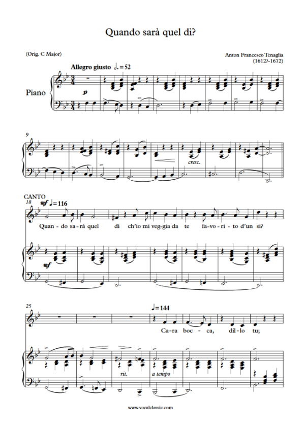 A. F. Tenaglia : Quando sarà quel dì? (Bb Key) PDF Sheet music