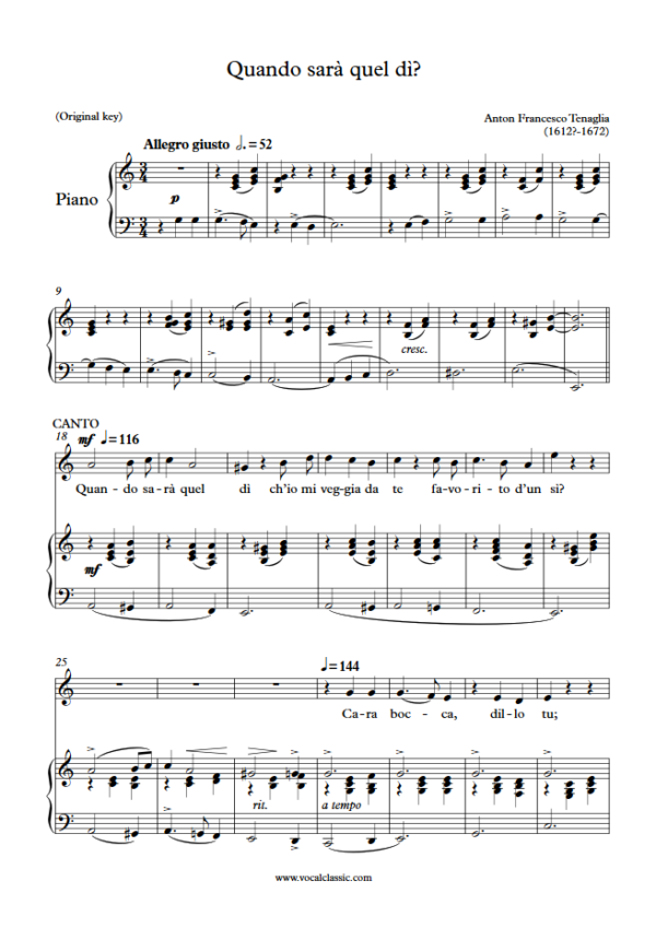 A. F. Tenaglia : Quando sarà quel dì? (C Key, Original) PDF Sheet music