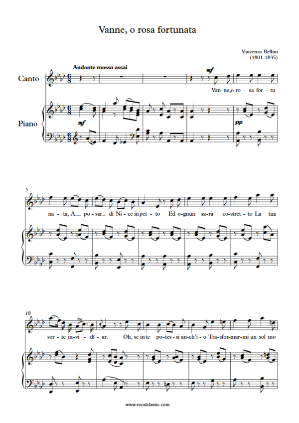 V. Bellini : Vanne, o rosa fortunata (Ab Key) PDF 2023 한예종 남자 입시곡 Sheet music