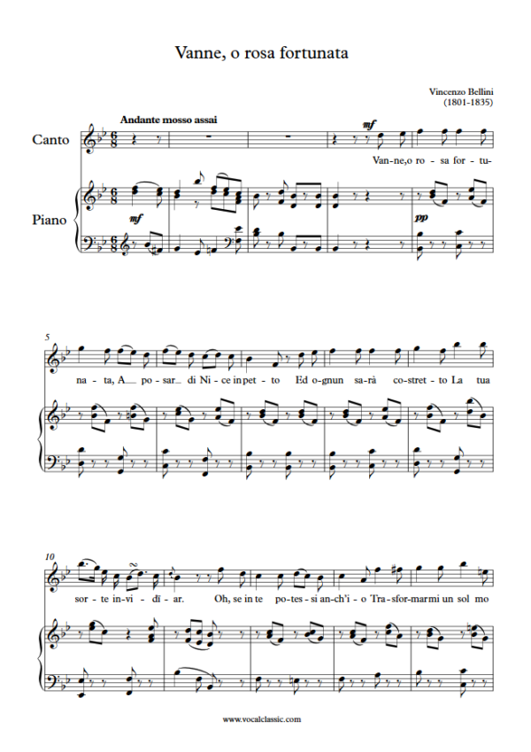 V. Bellini : Vanne, o rosa fortunata (Bb Key) PDF 2023 한예종 남자 입시곡 Sheet music