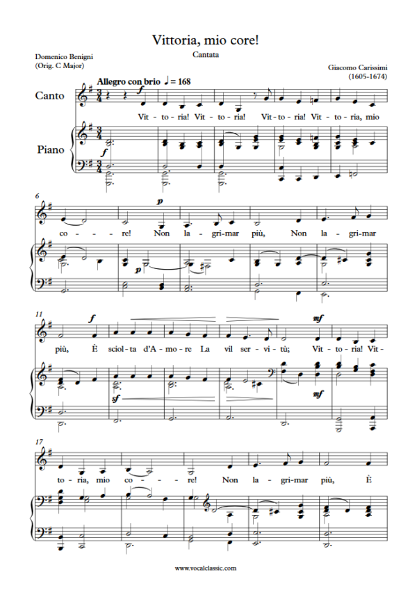 G. Carissimi : Vittoria, mio core! (G Key) PDF Sheet music