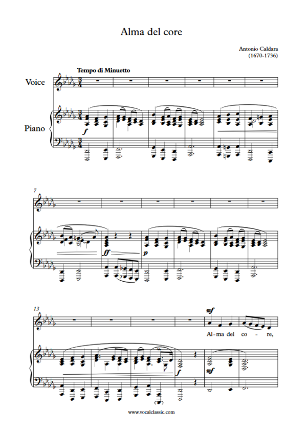 A. Caldara : Alma del core (Db Key) PDF 2023 한예종 남자 입시곡 Sheet music