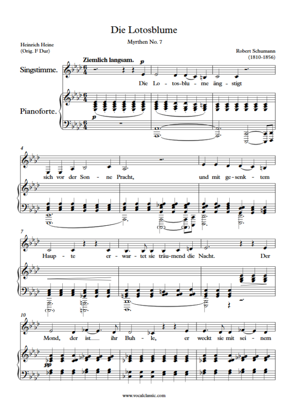 R. Schumann : Die Lotosblume (Ab Key) PDF Sheet music