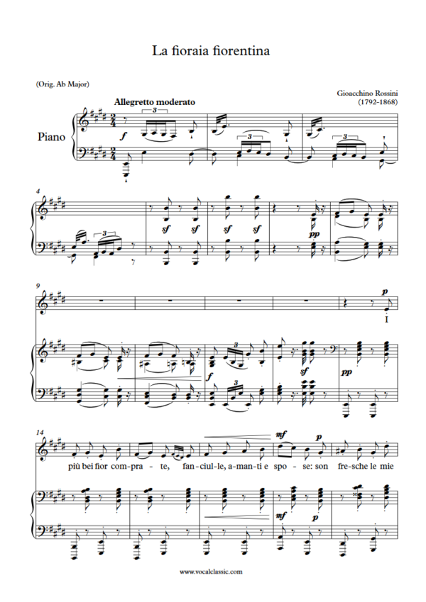 G. Rossini : La fioraia fiorentina (E Key) PDF Sheet music