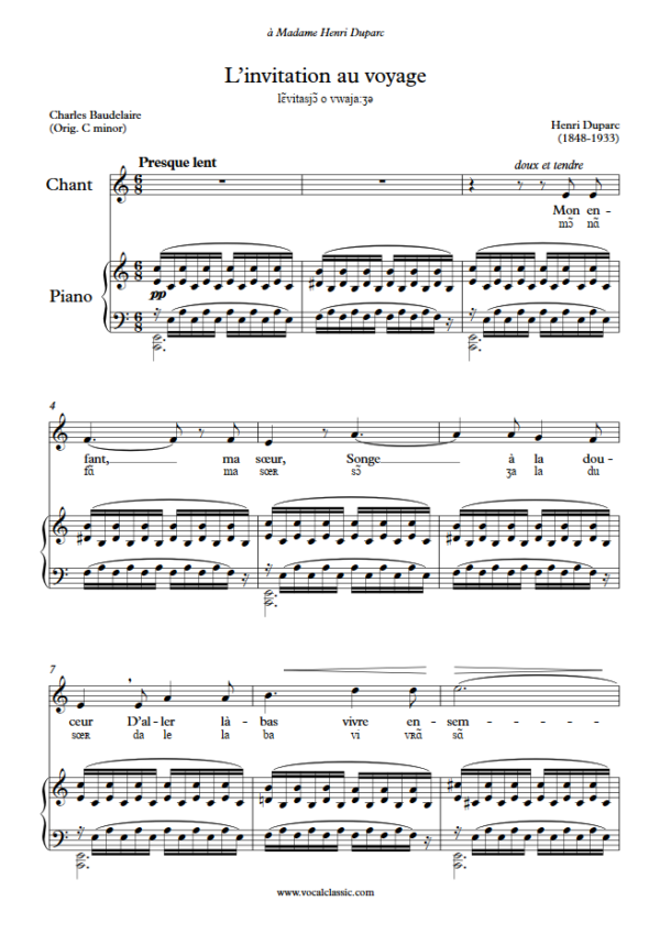 H. Duparc : L’invitation au voyage with IPA (A minor Key) PDF Sheet music