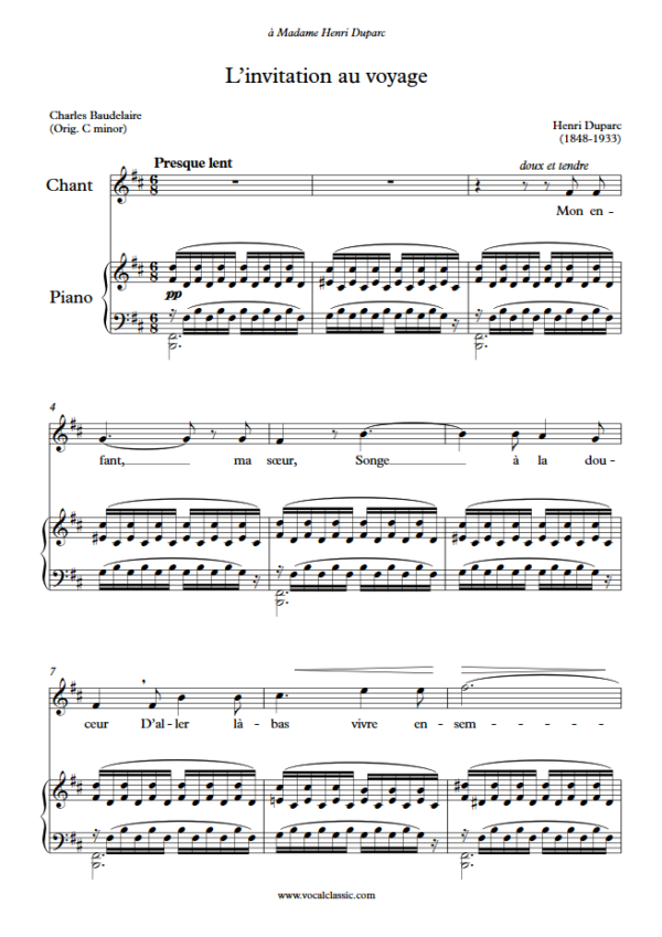 H. Duparc : L’invitation au voyage (B minor Key) PDF Sheet music