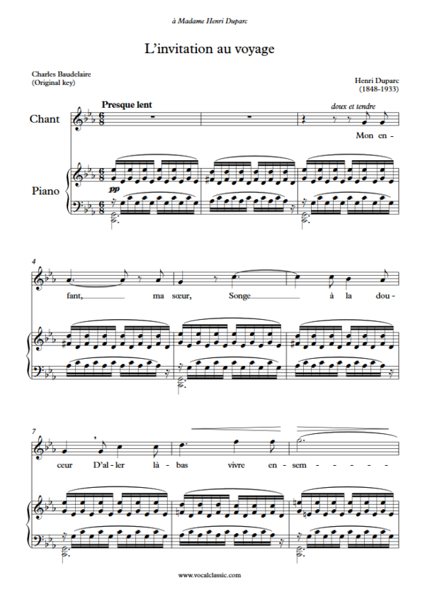 H. Duparc : L’invitation au voyage (C minor Key, Original) PDF Sheet music