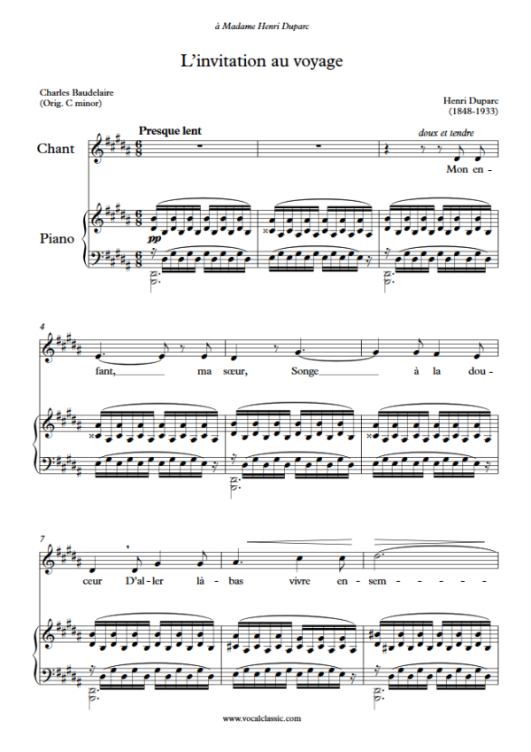 H. Duparc : L’invitation au voyage (G sharp minor Key) PDF Sheet music