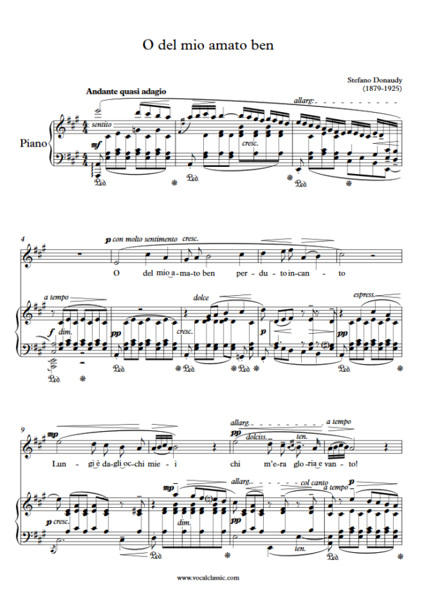 S. Donaudy : O del mio amato ben (A Key) PDF Sheet music