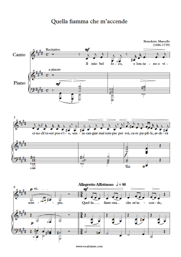 B. Marcello : Quella fiamma che m’accende (C sharp minor Key) PDF Sheet music