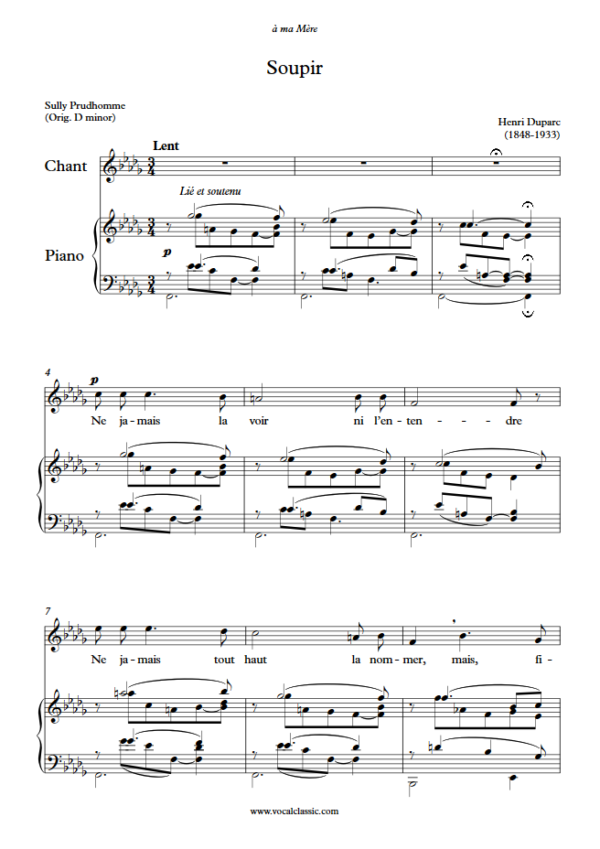 H. Duparc : Soupir (Bb minor Key) PDF Sheet music