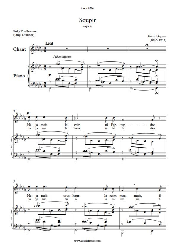 H. Duparc : Soupir with IPA (Bb minor Key) PDF Sheet music