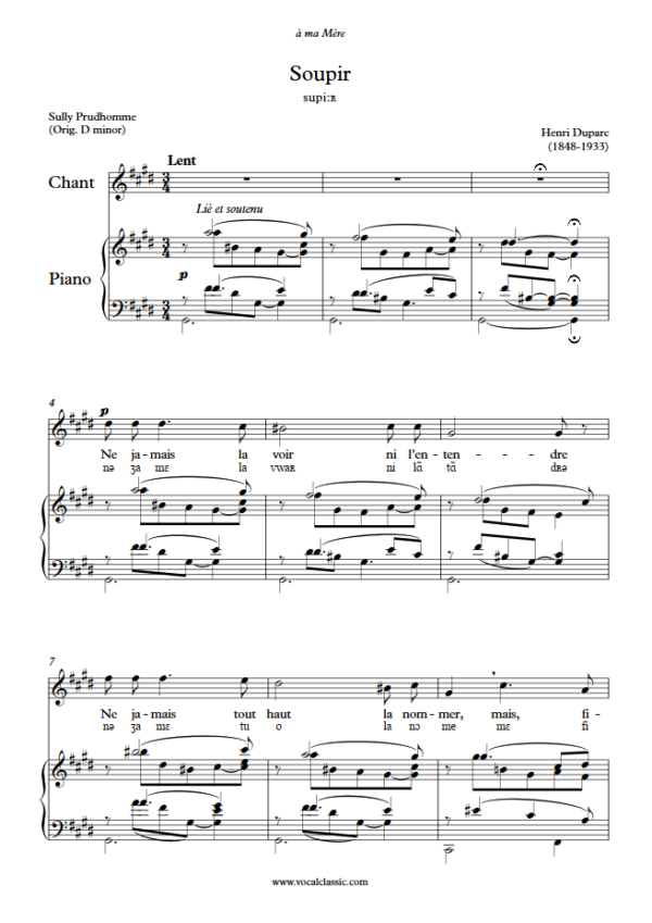 H. Duparc : Soupir with IPA (C sharp minor Key) PDF Sheet music