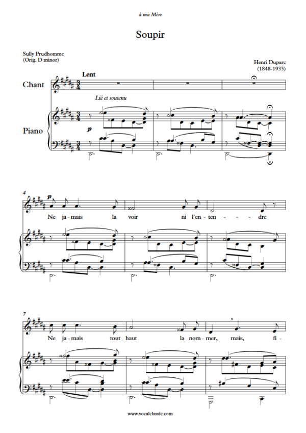 H. Duparc : Soupir (G sharp minor Key) PDF Sheet music