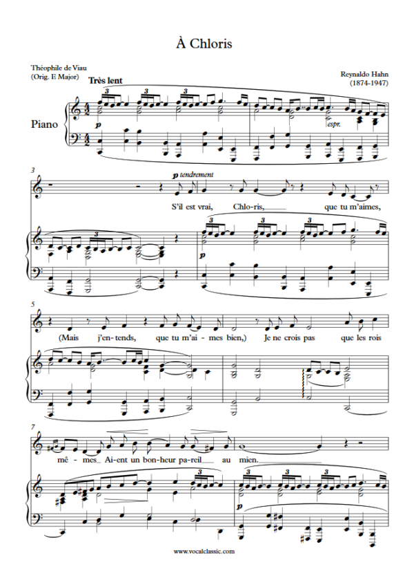 R. Hahn : À Chloris (C Key) PDF Sheet music