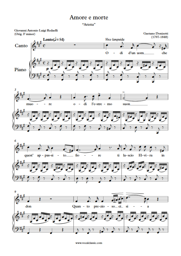 G. Donizetti : Amore e morte (F sharp minor Key) PDF Sheet music