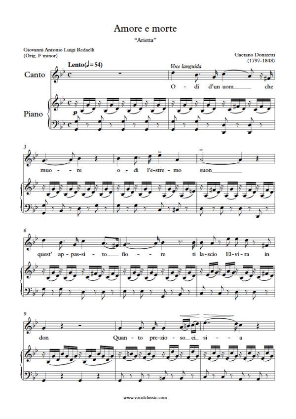 G. Donizetti : Amore e morte (G minor Key) PDF Sheet music