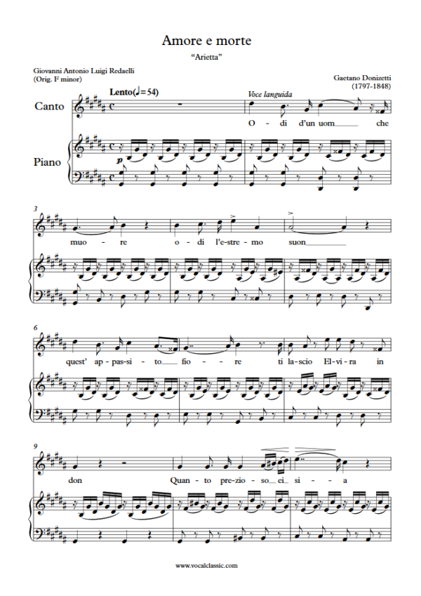 G. Donizetti : Amore e morte (G sharp minor Key) PDF Sheet music