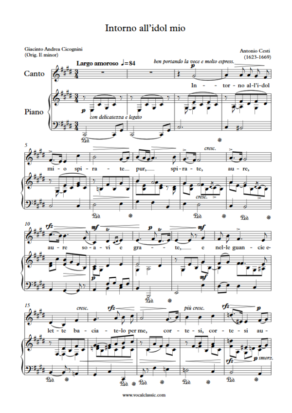 A. Cesti : Intorno all’idol mio (C sharp minor Key) PDF Sheet music